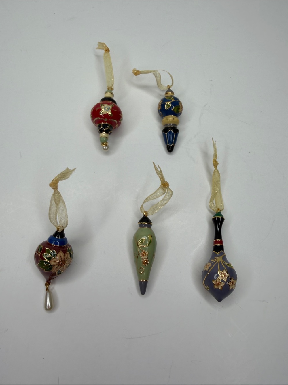 Miniature Ornate Enamel Ornament HOLIDAY BOUQUET Set Lot of 5
